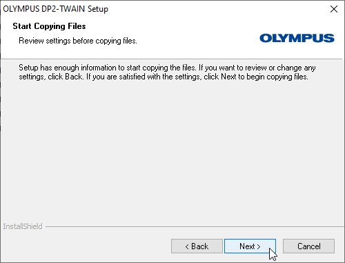 10) [Start Copying Files] will appear Click the [Next] button to start installation.