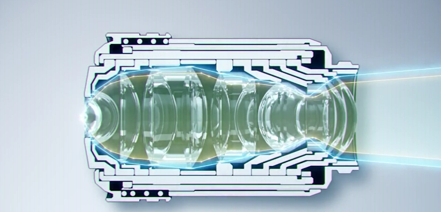Cross-section of a microscope objective illustrating the dramatic increase in optical performance provided by the polishing technology used for X Line objectives 